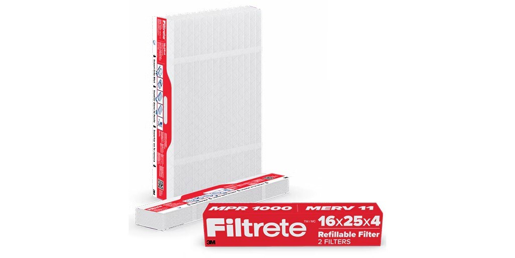 Les recharges du filtre rechargeable Filtrete MPR 1000 dans leur emballage et agrandis.
