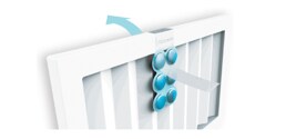 L’air circulant à travers un Assainisseur d’air pour toute la maison Filtrete(MC) attaché à un filtre de générateur d’air chaud.
